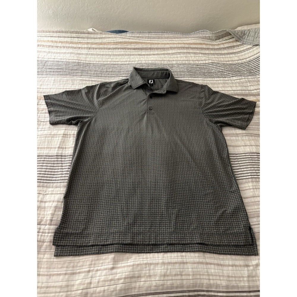 Foot Joy Men's Polo L Gray Checkered Pattern Polyester Golf - Picture 1 of 8